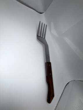 Vintage Advertising Offset BBQ Serving Fork with Wood Handle